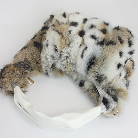 Neiman Marcus Lynx Print Rabbit Fur Hobo Bag - Picture 2 of 6